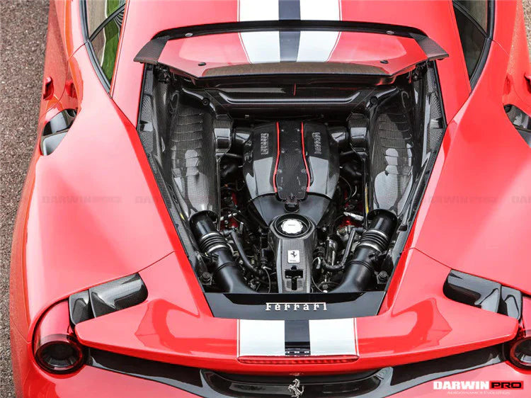 2015-2022 Ferrari 488 GTB/Pista/F8 Dry Carbon Fiber Engine Bay Panels With Heat Protection - [The Exotic Hub]