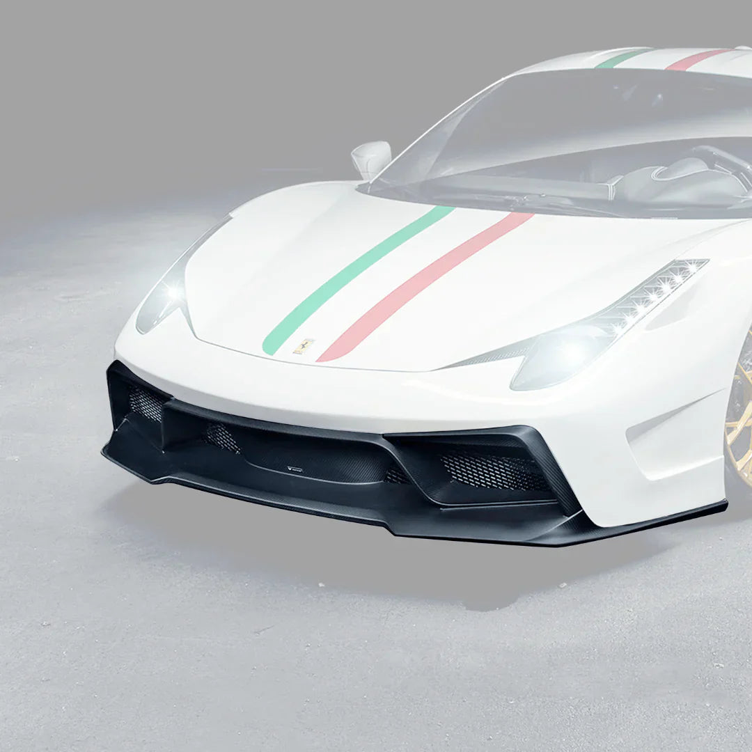 FERRARI 458 ITALIA VX CARBON FIBER FRONT BUMPER W/ FRONT SPOILER - [The Exotic Hub]