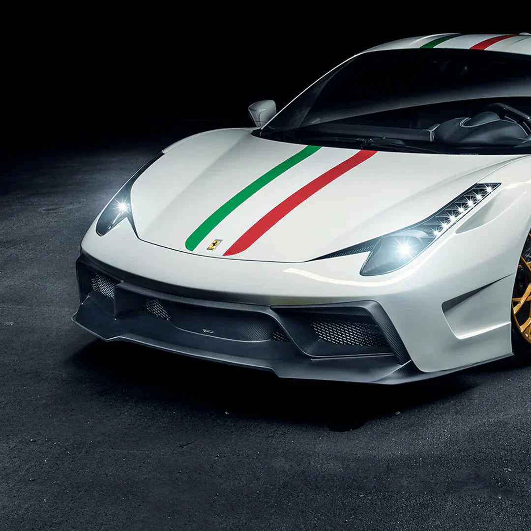 FERRARI 458 ITALIA VX CARBON FIBER FRONT BUMPER W/ FRONT SPOILER - [The Exotic Hub]