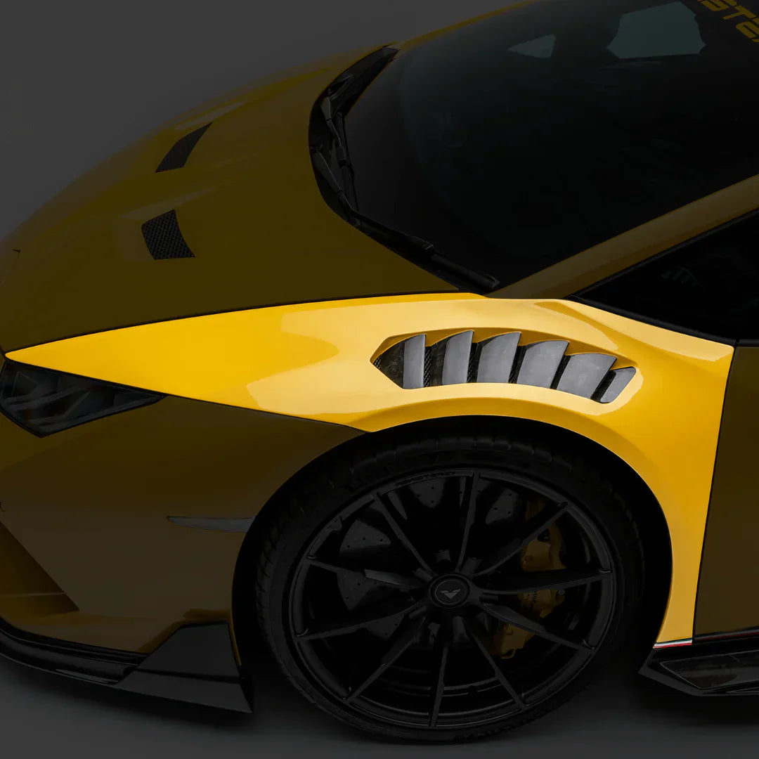 LAMBORGHINI HURACAN NOVARA EDIZIONE AERO FRONT FENDERS W/INTEGRATED VENTS AND SPLASH SHIELDS (2X2 GLOSS CARBON) - [The Exotic Hub]