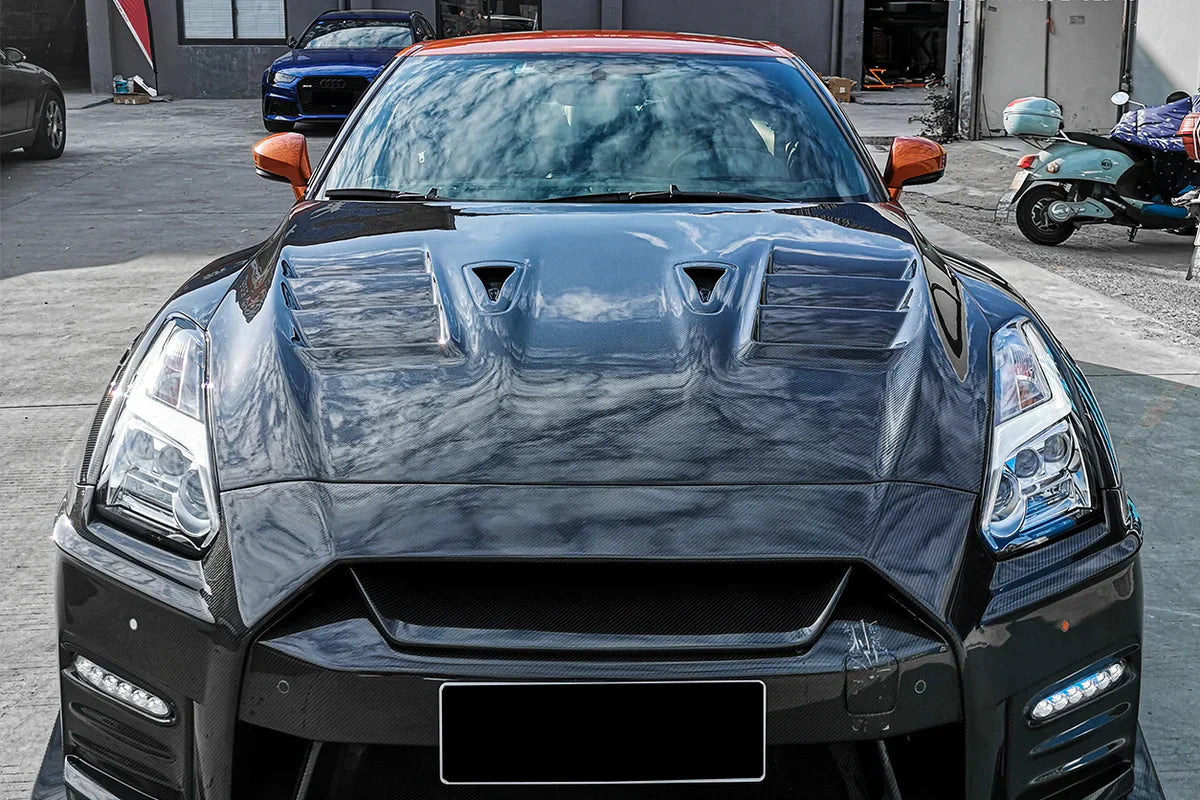 2008-2022 Nissan GTR R35 CBA/DBA/EBA TS Style Carbon Fiber Hood - [The Exotic Hub]